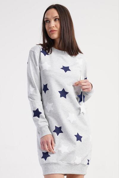 REN Kadın 2 İplik Dokuma Yuvarlak Yaka uzun kol manşetli Kışlık tunik elbise