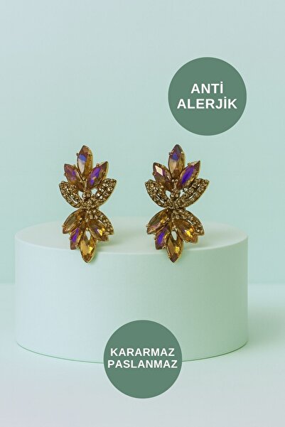 KAYOUBI Kadın Antialerjik Kararmaz Suya Dayanıklı Günlük Gece Abiye Düğün İçin Büyük Yaprak Gold Çelik Küpe