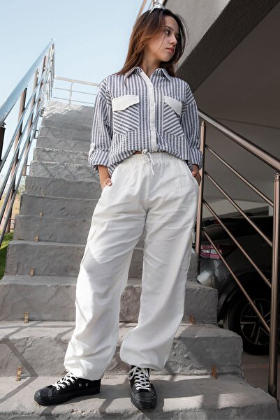 Cansın Mini Indigo Girl's Striped Shirt Cargo Pants 2-Piece Set 23298