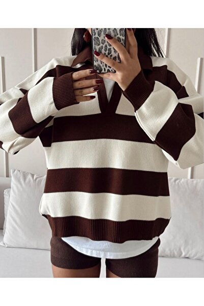 modazoom Пуловер на райе с поло яка