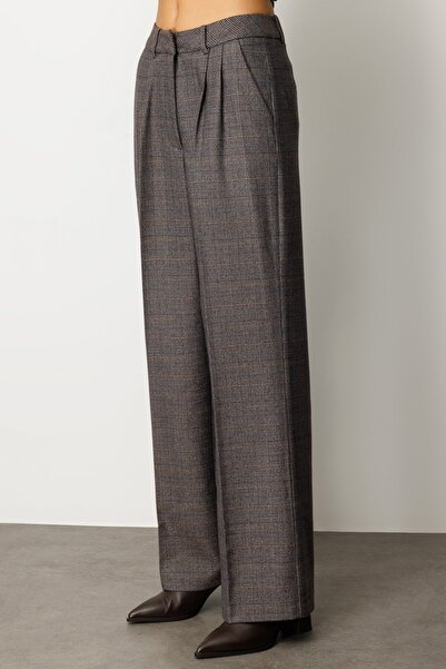 Ekol Plaid Wide Leg Trousers Anthracite 5167-26K