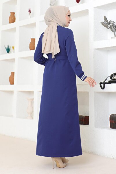 Missvalle Ribbed Ferace with Hidden Buttons Indigo Msw19214-2