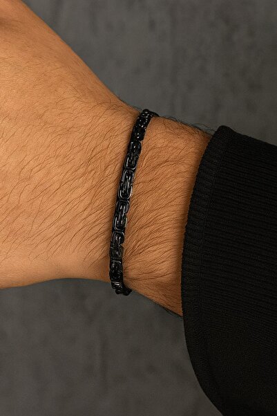 TAKIŞTIR Black Color Chain Detailed Steel Men's Bracelet