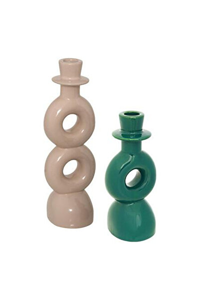 Other Set de 2 suporturi pentru lumânări Mala bej și verde, fabricate din dol...