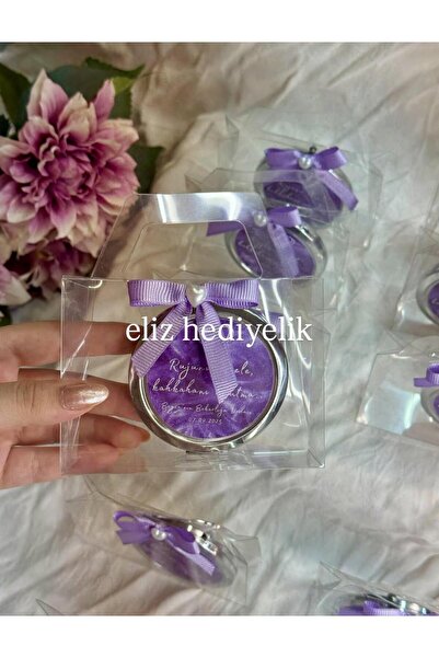 eliz 3 adet mor süslü çantalı ayna hediyelik bride söz nişan