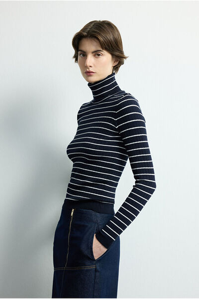 Love My Body Moda Tutkusu Çizgili Balıkçı Yaka Kazak