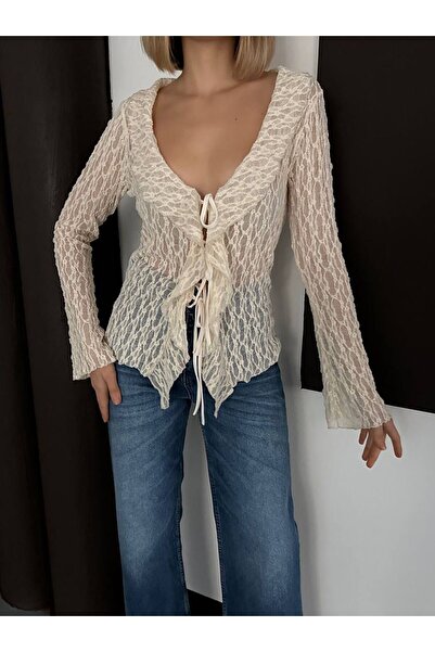 eBaa fashıon DANTEL VOLANLI BAĞCIKLI BLUZ