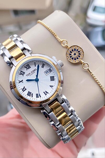 Tom Jones Kadın kolsaati gold gümüş orjinal çelik 3 atm su gecirmez 2 yıl gar...