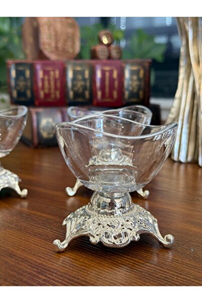 atabey home 6-Piece Silver Detailed Coffee Side Dish & Sauce Bowl Set with Fine Patterned Cast Iron Legs