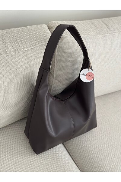 BAGLOVİS SADE SALAŞ DERİ KAHVE KADIN OMUZ ÇANTASI EN40 BOY27