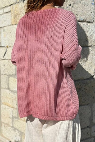 Güneşkızı Pulover casual din modal cu textura moale, culoare somon italian, cu decolteu în V 70 55