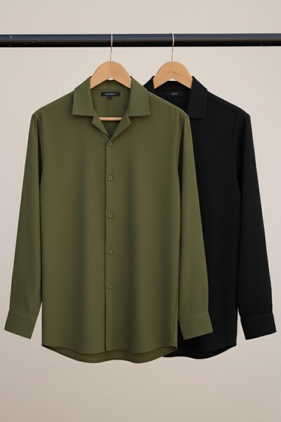 OTAKU طقم قمصان رجالي من قماش ايروبين بأكمام طويلة مكون من قطعتين