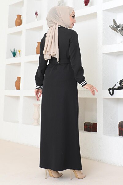 Missvalle Ribbed Ferace with Hidden Buttons Black Msw19214-1