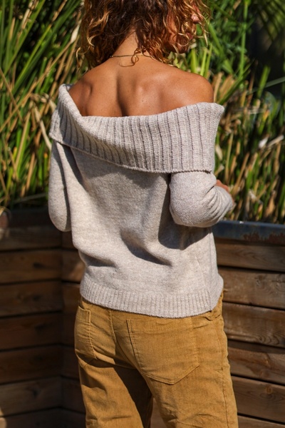 Güneşkızı Pulover largi, lavabil, cu textura moale, cu guler Madonna, bej 50 40