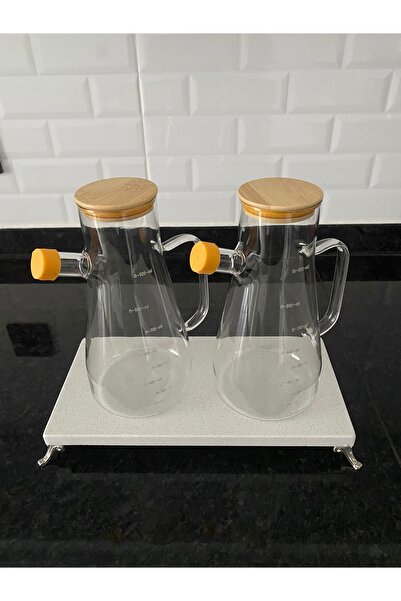 Buhara 2-Piece Bamboo Lid Oil Pot - Vinegar Bowl & Marble Serving Bowl