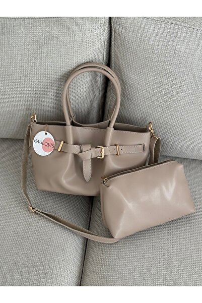 BAGLOVİS Mink Women's Shoulder Bag with Front Belt and Puppy Bag En32 Boy20