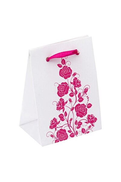 SHOPIENS Pungă cadou Kraft, model floral, fuchsia, 6x4x8 cm