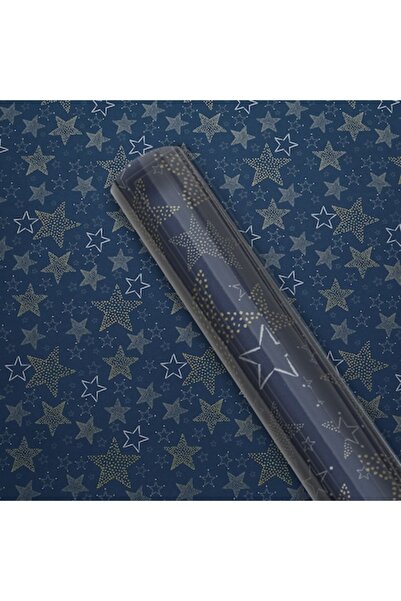 SHOPIENS Rolă de hârtie de împachetat, Crăciun, albastră cu model de stea aur...