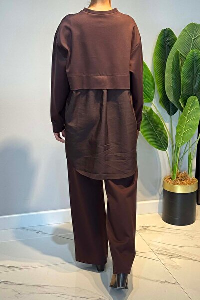 Ceremony Front Gold Button Detailed Trouser Suit 6931 Brown