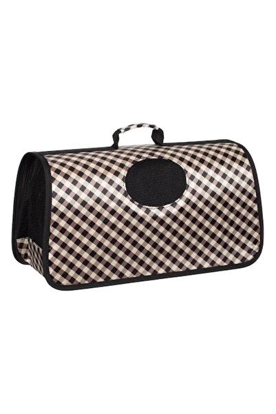 SHOPIENS Τσάντα μεταφοράς κατοικίδιων, οβάλ, καρό σχέδιο, μαύρο-μπεζ, 48x22x2...