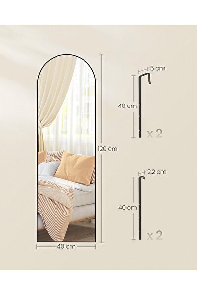 SONGMICS Oglindă decorativă cu ramă curbată, 120x40 cm, montare pe perete sau ușă, neagră