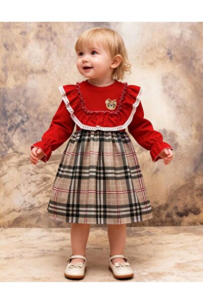 Gocoland Teddy Bear Embroidered Ruffled Girl's Dress