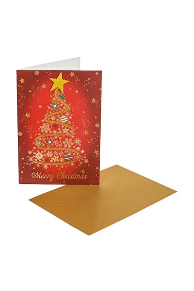 MYONNA IT & E- COMMERCE Felicitare de Crăciun, Brad decorat, Strass și Sclipici, 13x19 cm, cu Plic Auriu