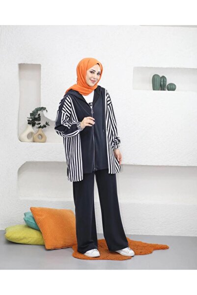 Işşıl 70081-Line Combination Flexible Combed Cotton Trouser Suit