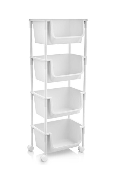 Myplas 4 Katlı Tekerlekli Organizer Raf Modern Portratif Kiler Düzenleyici Sepet,Mutfak Rafı,Oyuncak Dolabı