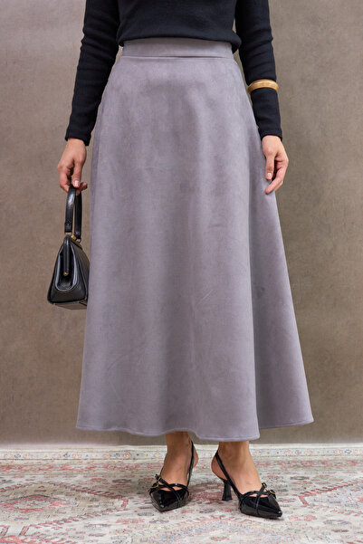 KÜÇÜĞÜM BUTİK Gray Suede Flared Skirt