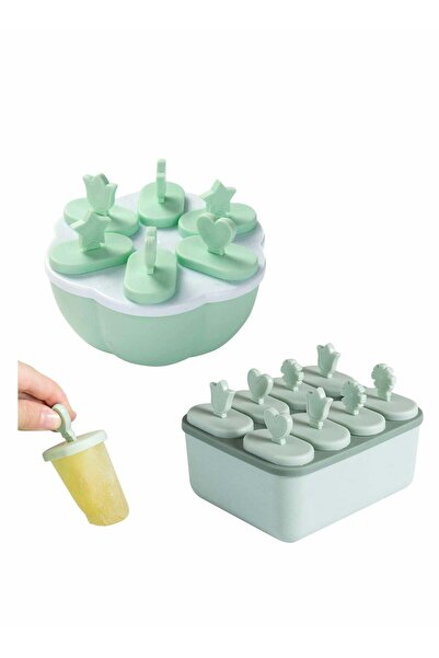 Generic KASTWAVE Ice Lolly Moulds, Green Cream Mould, One Round and Square with Lid, Food Grade Pop Maker f