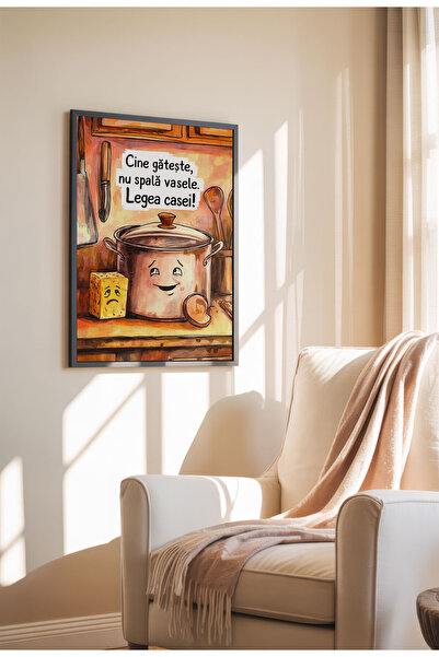 21mxm Unframed Kitchen Canvas Poster - Funny Romanian Quote - Digital Print - Legea Casei