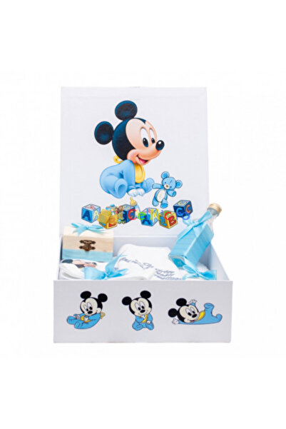 OEM Set botez personalizat cu 8 piese - Bebeluș Mickey, Albastru - SPB-67