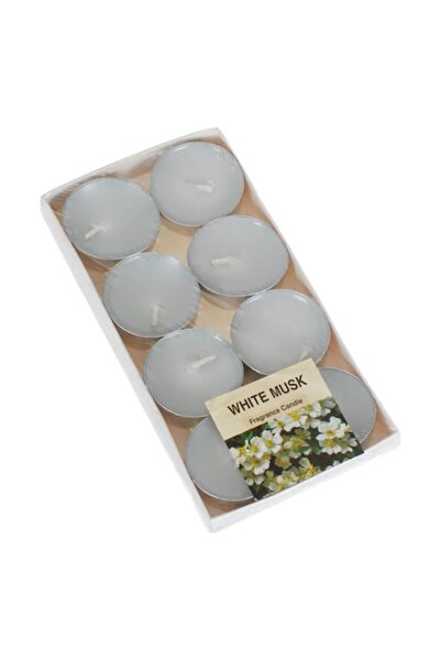 SHOPIENS Set of Tealight Candles, White Musk, Paraffin, 3.5 x 1.5 cm, 8 pcs
