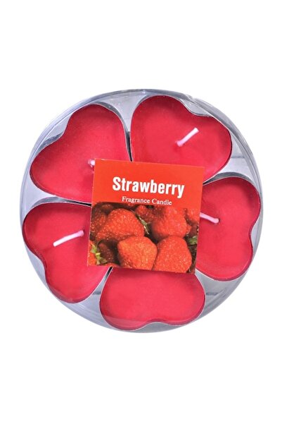 MYONNA IT & E- COMMERCE Heart Tealight Candles, Strawberry Scent, Red, Set of 5, Paraffin, 4x3cm