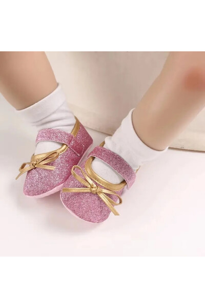 BebeNou Pantofi roz pentru bebeluși cu fundă aurie LIB229-5-c1