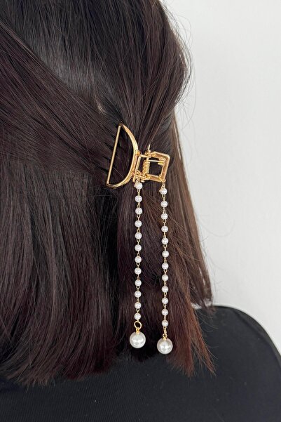 TAKIŞTIR Gold Color Pearl Detailed Mini Metal Latch Buckle