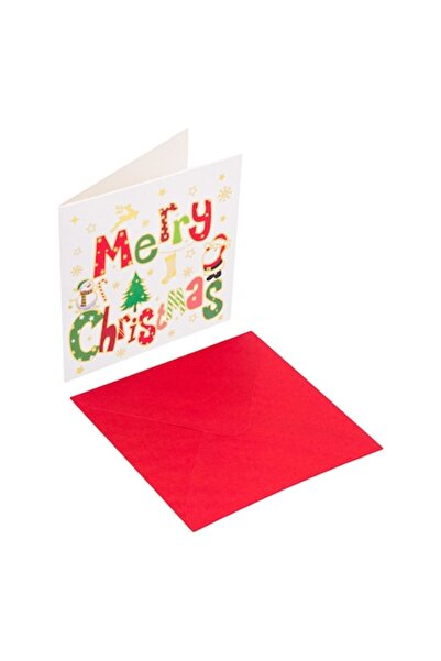 MYONNA IT & E- COMMERCE Felicitare de Crăciun, Crăciun Fericit, Sclipici, 9,5x9,5 cm, Plic Roșu, Multicolor