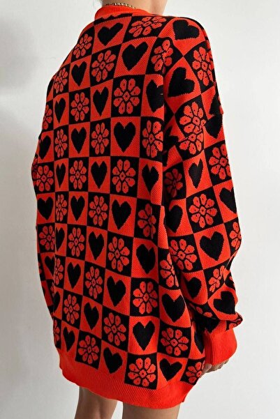 lovebox Orange Knitwear Fabric Patterned and Button Detailed Cardigan 0200