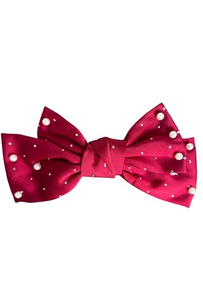 TAKIŞTIR Burgundy Color Automatic Buckle with Pearl and Stone Detail