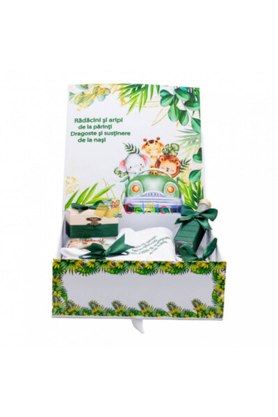 OEM Set botez personalizat cu 8 piese - „Rădăcini și Aripi”, Safari, Verde - ...