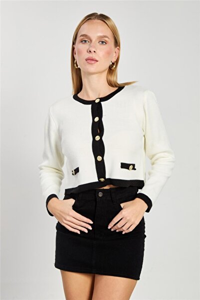 BARRELS AND OIL Women's Buttoned Fleto Cardigan with Pockets - Ecru