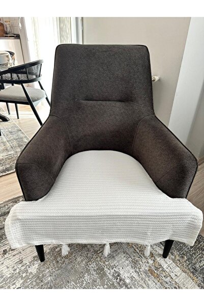 Doğa Husă pentru fotoliu albă anti-alunecare cu ciucuri boeme, husă pentru un singur fotoliu 90x100