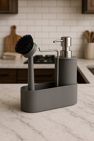 decorev Kitchen Countertop Organizer Set – Dc-6776 with Liquid Soap Dispenser and Dish Brush Holder