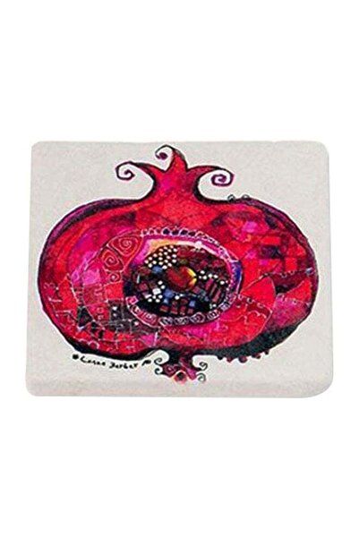 Generic Biggdesign Pomegranate Printed Limbra Natural Stone Coaster Red/White/Black 10x10cm