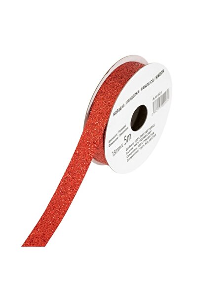 SHOPIENS Christmas Decorative Ribbon, Red with Glitter, Polyester, 5m x 15mm