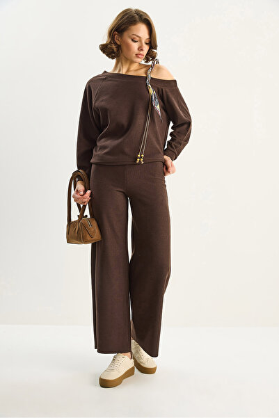 Bianco Lucci Women's Shawl Accessory One Shoulder Top Loose Pants Thessaloniki Set 6940 60283708