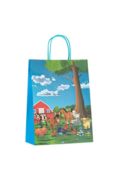 MYONNA IT & E- COMMERCE Pungă cadou Kraft, model fermă, multicoloră, 26x12x35 cm