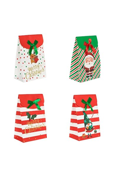 SHOPIENS Set de 4 pungi cadou de Crăciun, diverse modele, închidere cu velcro...