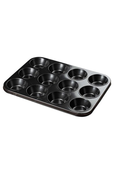 Generic 12 Cup Cake Mould Pan Dark Grey 35x26centimeter